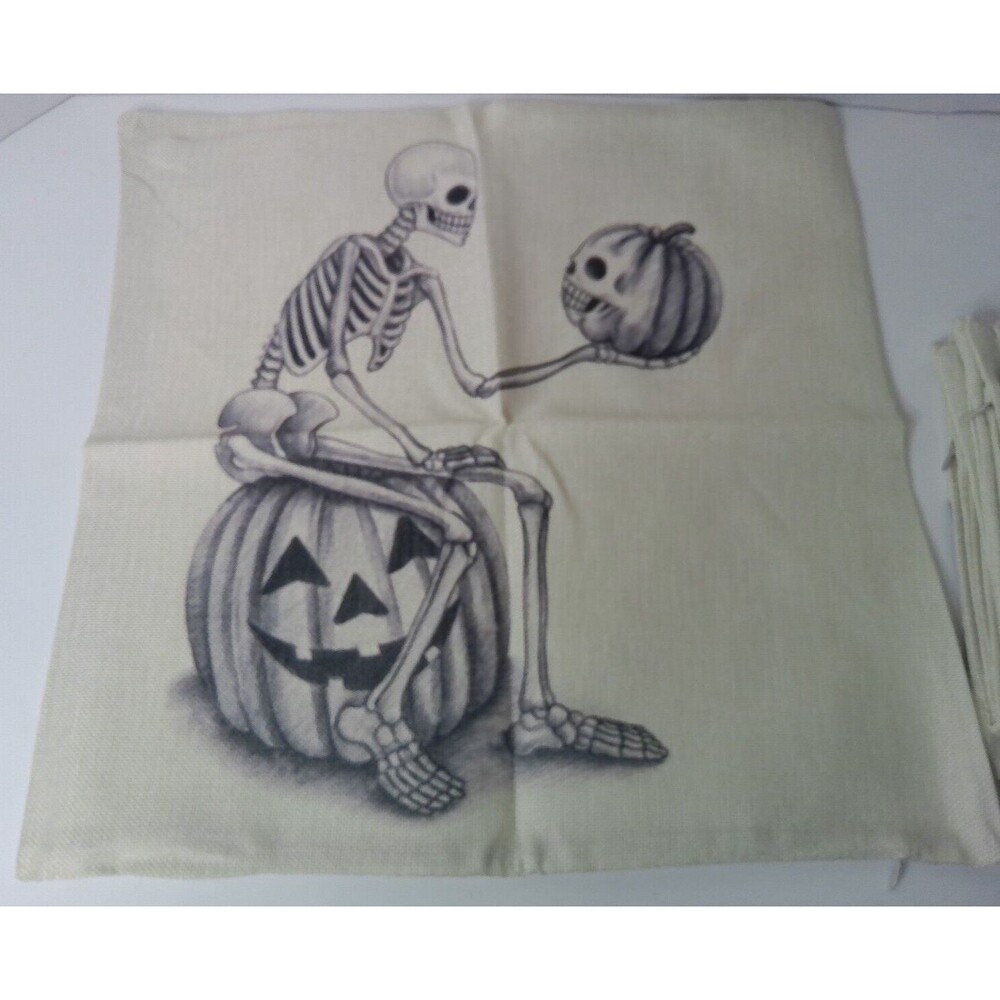 Set of 4 Halloween Throw Pillow Covers 17.5 X 17.5 inch